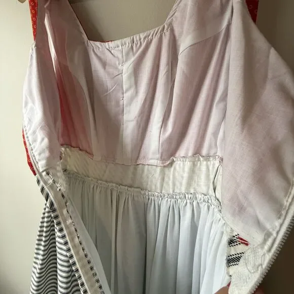 Vintage Handmade Prairie Tiered Cotton Dress / Ric-Rac, Fitted Folk Cottagecore - Picture 9 of 14